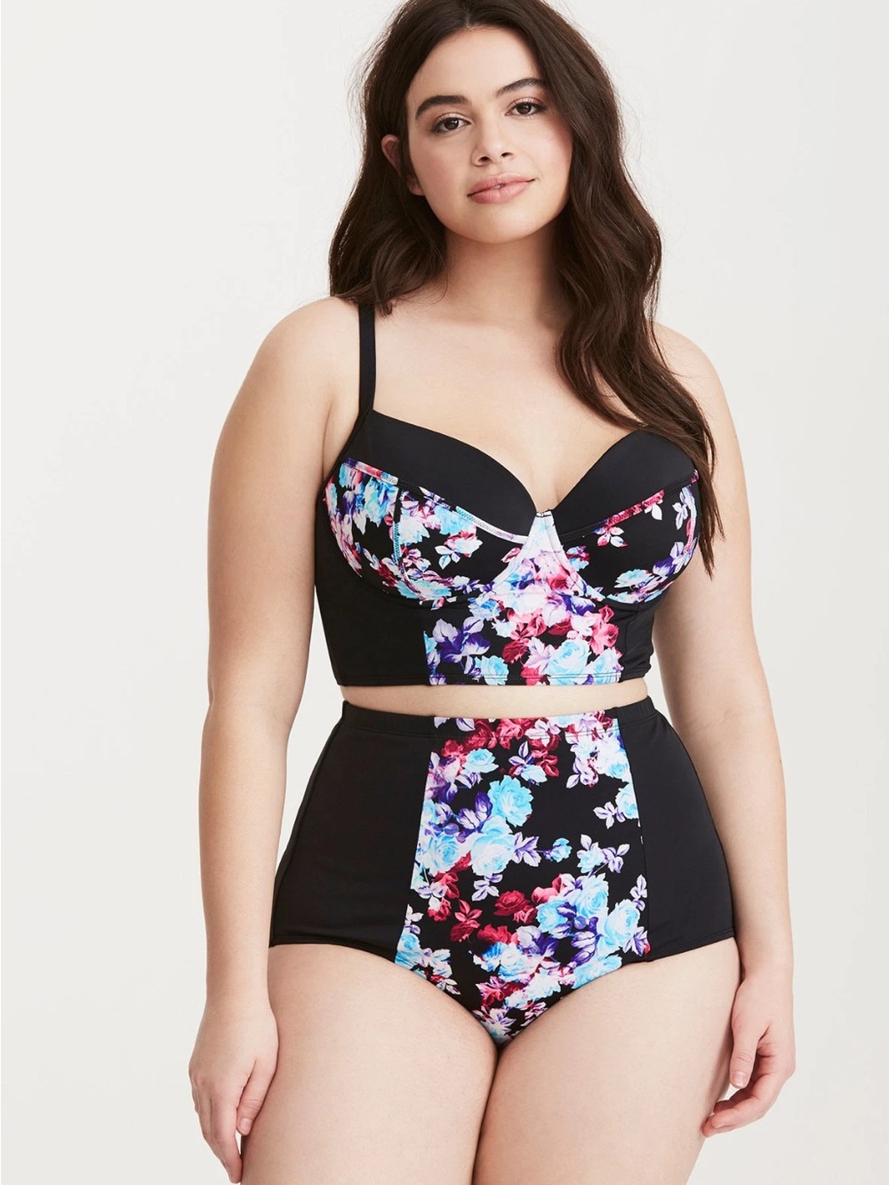 Torrid Floral Underwire Longline Bikini Top Black Multi Size 3 3X NWT 10734245